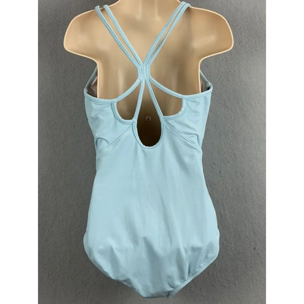 Bloch Girls Child Large 8-10 Blue Floral Rhinestone Mesh Dance Leotard